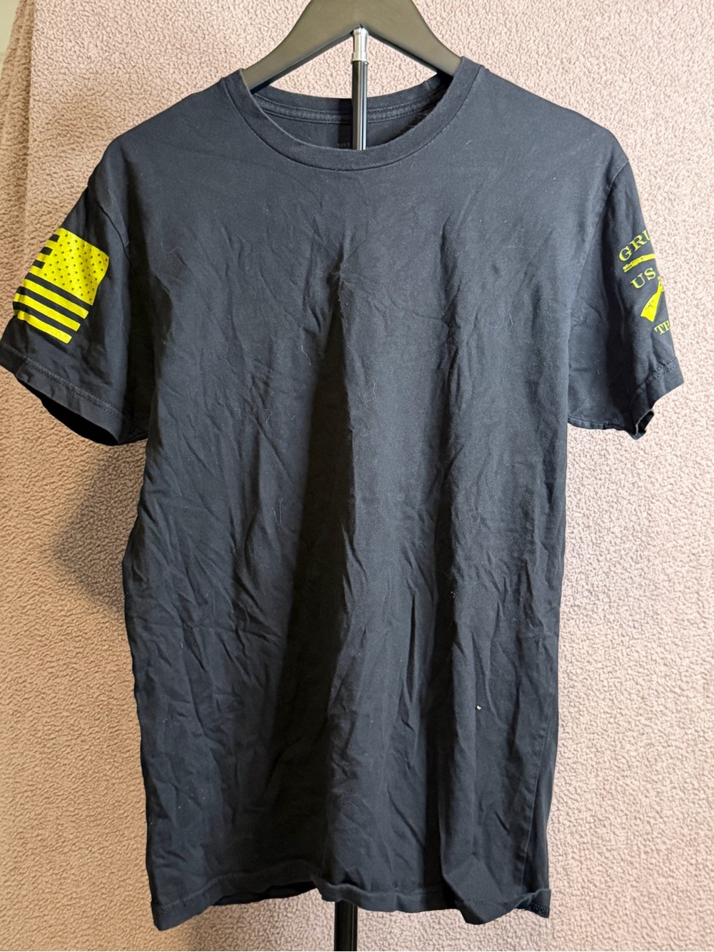 Grunt Style Black Short Sleeve Tee with Yellow Sleeve Accents